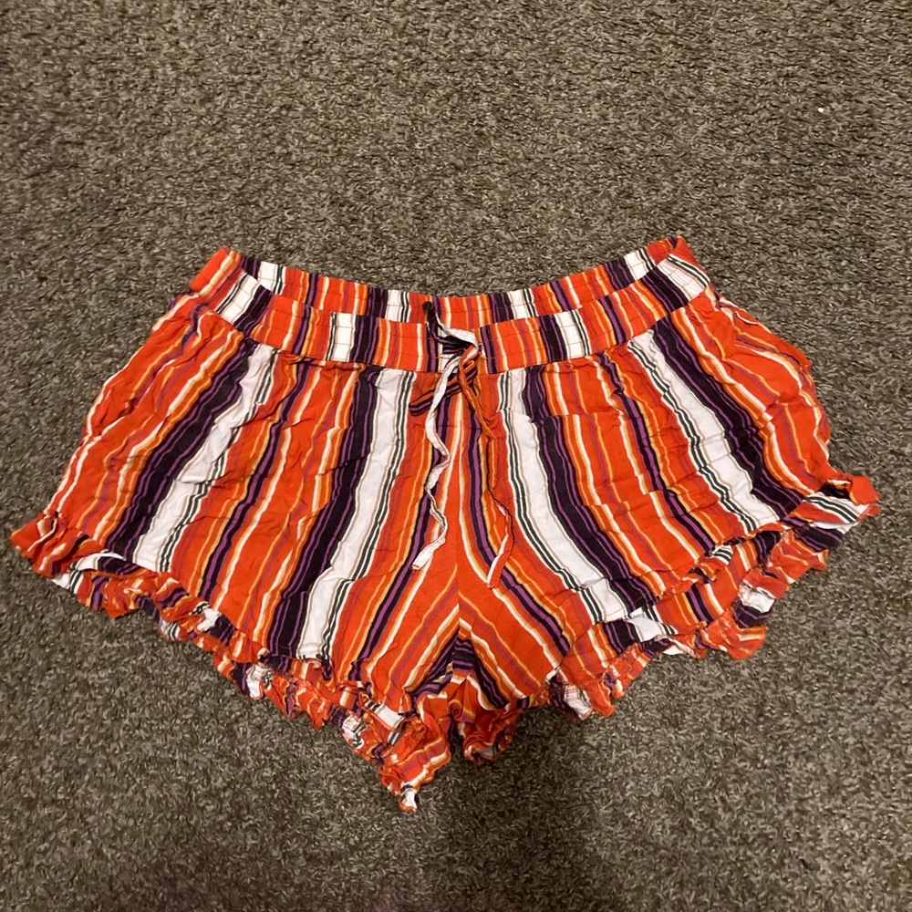 Orange Multi-Color Striped Shorts